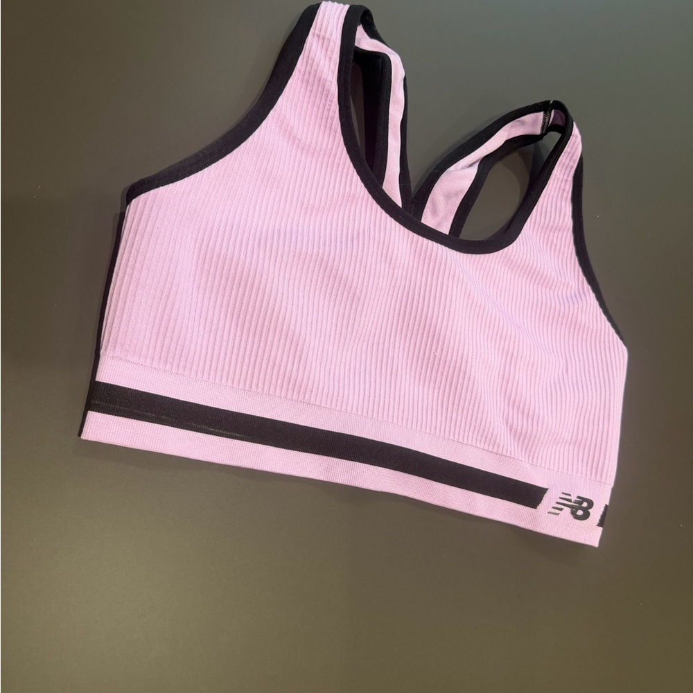 New Balance Women's Light Pink and Black Sports Bra